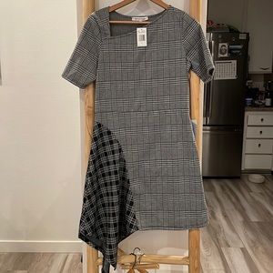 The Vanity Room Stripped Short Sleeve Dress, Black and Gray, Large